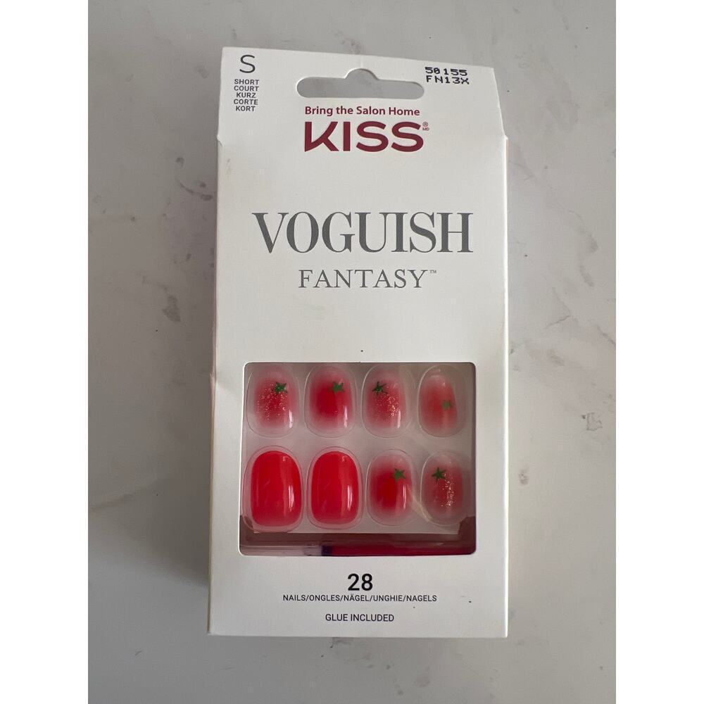 KISS VOGUISH FANTAASY WATERMELON RED SPARKLE GREEN STAR GEL NAILS NEW